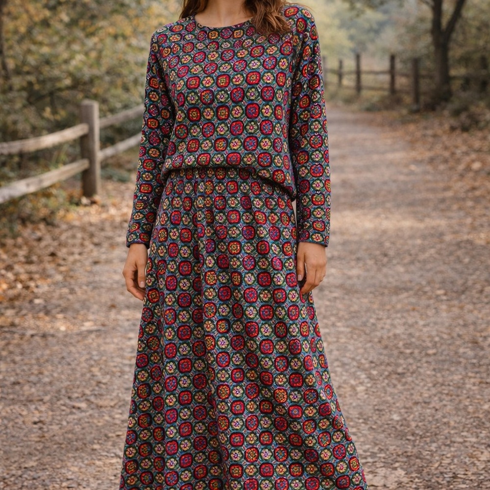 Susan Bristol Green and Pink Patterned Dress